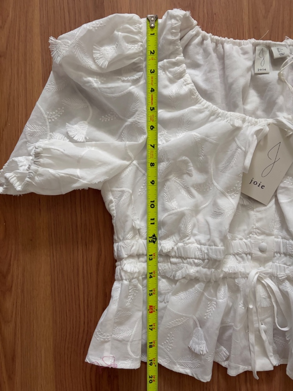 Joie White Embroidered Puff Sleeve Peplum Top - Picture 8 of 8